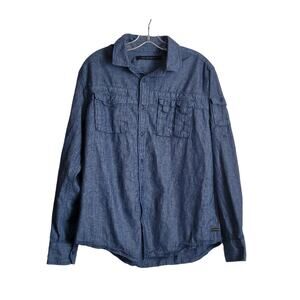 Sean John Shirt Men Size Large All cotton Long sleeve Solid Blue Great Condition